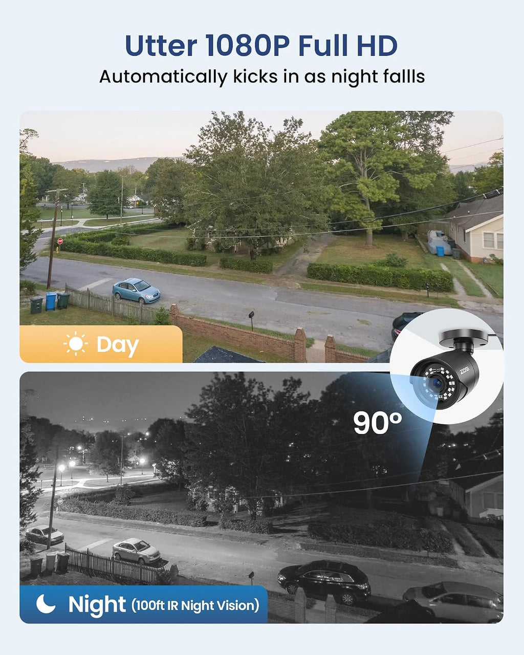 ZOSI H.265+ 1080p 16 Channel Home Security Camera Outdoor Indoor, 16CH CCTV DVR with AI Human Vehicle Detection and 12 x 1080p Surveillance Bullet Camera, 100ft Night Vision, 90° View Angle, 2TB HDD