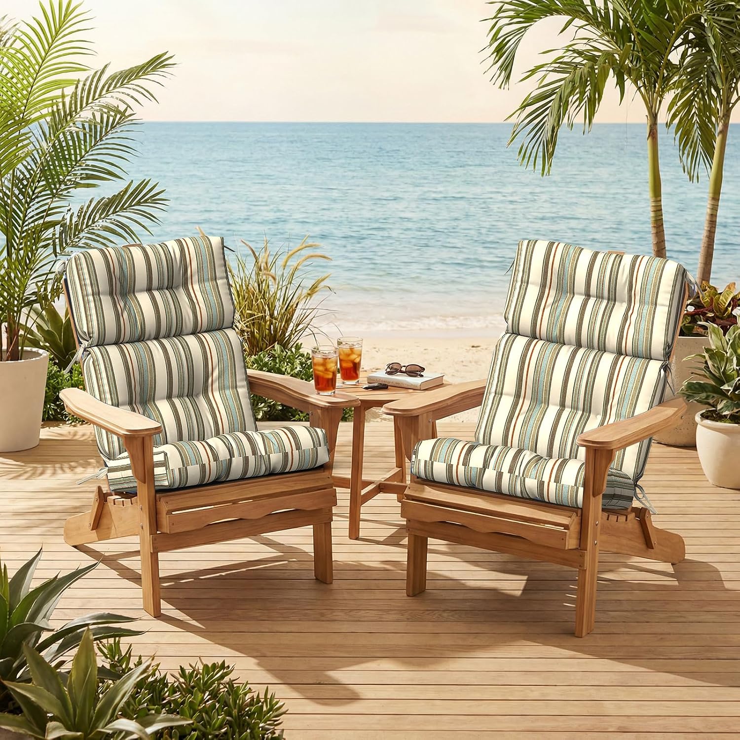 Outdoor High Back Patio Chair Cushions, Tufted Rocking Chair Cushions, Adirondack Cushions for Garden Porch Home Chairs Use, 44' x 22' x 4', 2 Pack,Stripe Onyx