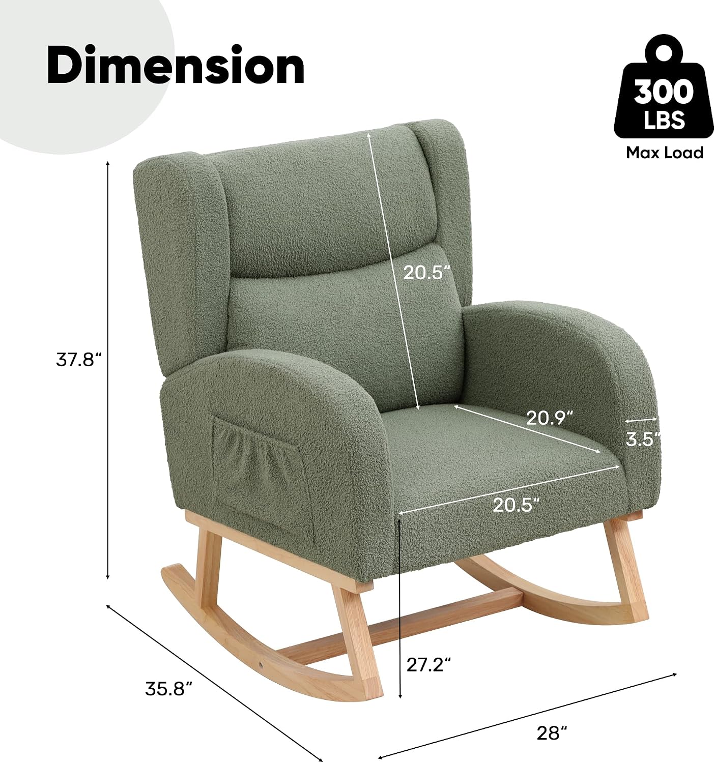 HCHAIRH Nursery Rocking Chair,Wingback Nursery Rocking Chairs,Nursing Glider Rocker Chair with High Back for Living Room Bedroom(Teddy Green)