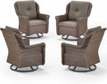 Patio Chairs Outdoor Swivel Glider - Set of 4 High Back Outside Brown Wicker Rattan Rocking Chair with Thick Cushion for Porch Apartment Deck Yard Poolside Garden - Grey