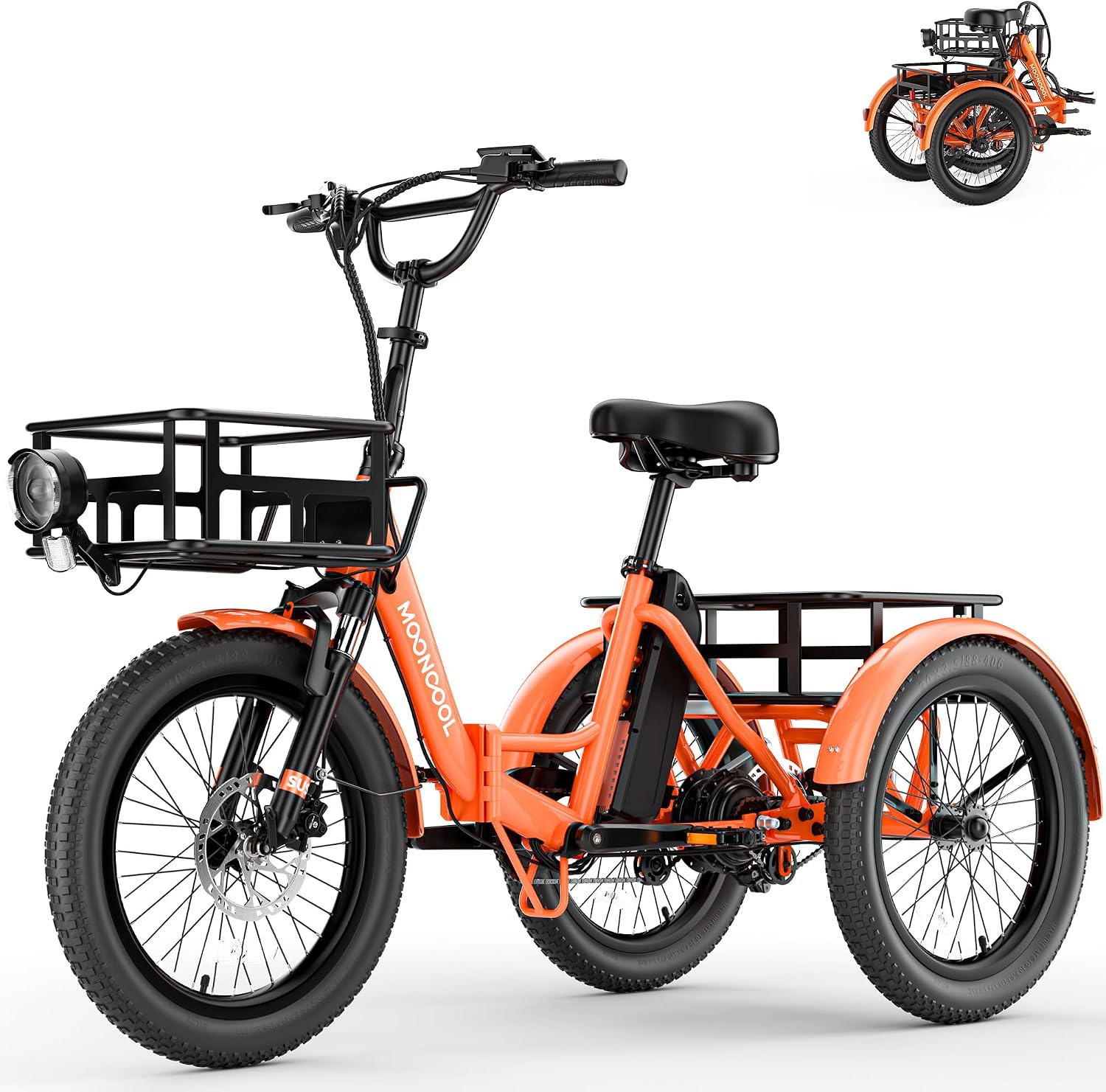 MOONCOOL Foldable Electric Tricycle for Adults, 20' Aluminum Etrike Fat Tire, Rated 500W 48V 15Ah Rear Differential, Front Suspension, 15.5MPH, 450LBS Payload, 95% Pre-Assembled
