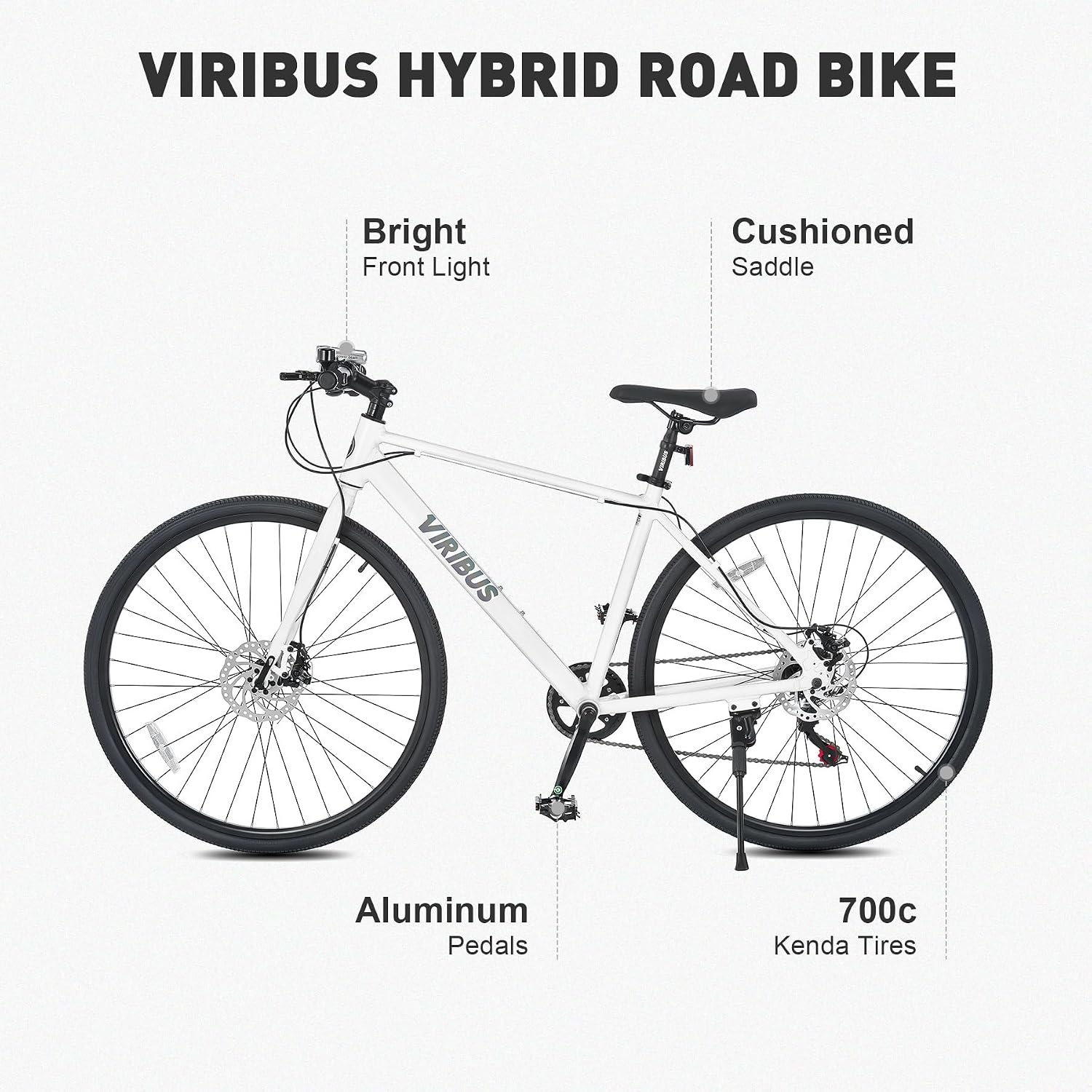 VIRIBUS Hybrid Bikes, 28 inch Mens Bike with Lightweight Aluminum Frame, 700C Bikes for Tall Men, 7 Speed Vintage Retro Hybrid Bicycles for City Commuters, Adult Road Bike Male for Fitness, White