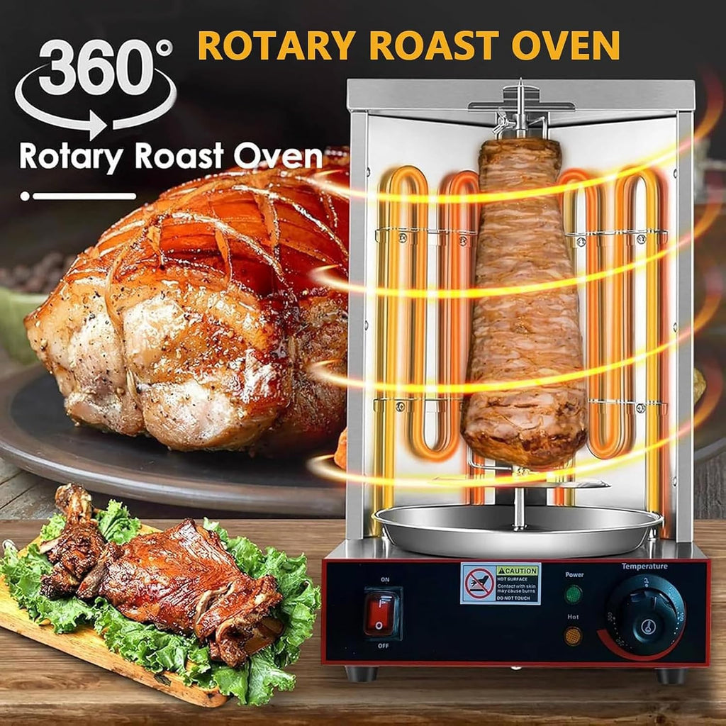 Electric Vertical Broiler Doner Shawarma Kebab Machine Automatic Spinning Smokeless Barbecue Grill for Restaurant Home Kitchen 50-300℃ Adjustable