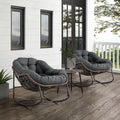 Deolme Large Papasan Rocking Chair Set of 2 with Cushion, Oversized Comfy Reading Chair Lounging Indoor Outdoor Rocker for Front Porch Backyard Bedroom Living Room Egg Chair Rattan (Dark Grey)