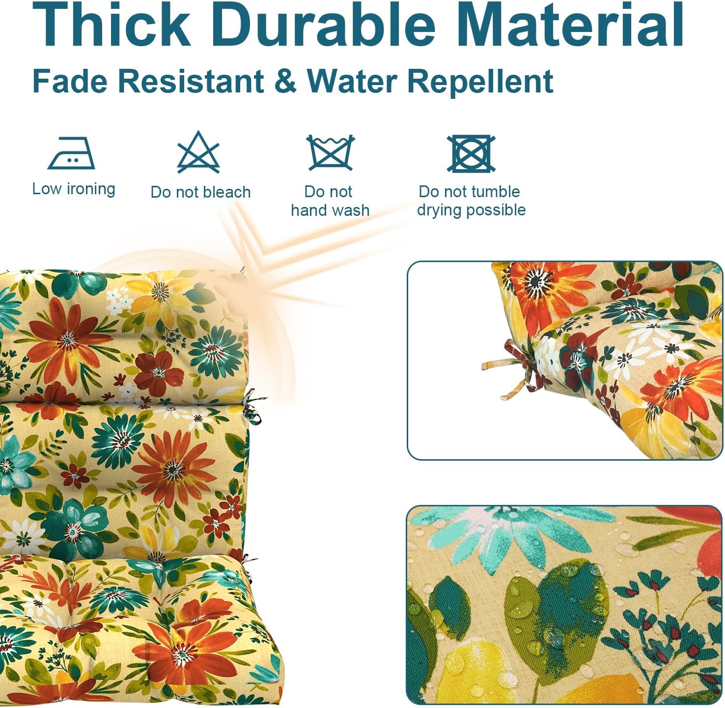 DYTXIII Outdoor High Back Chair Cushions Set of 2, Water Repellent Tufted Rocking Seat Cushions Replacement 44 x 22 Inch, Seat & Back Chair Pads for Patio, Balcony and Indoor Use -Flower Multi