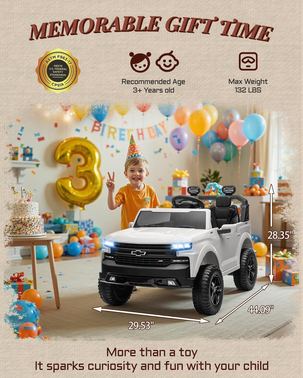 First Ride On 24V 2 Seater Ride on Car for Kids, Licensed Chevrolet Silverado Electric Car for Kids with Remote Control, Toddler Car with Bluetooth, LED Lights, Seat Belts and Spacious Design (White)