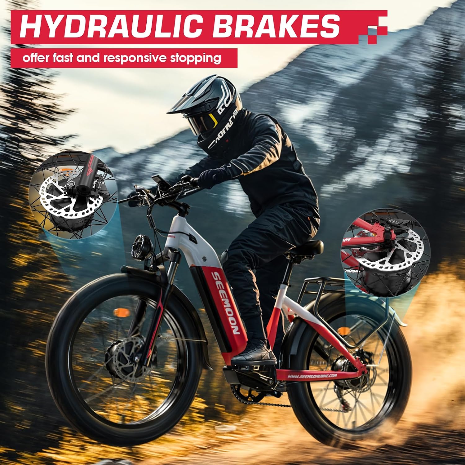 Seemoon 4000W Dual Motor Electric Bike, 38 MPH Ebikes for Adults with 52V 1040Wh Removable Battery, 26' Fat Tires Fast Electric Bike Up to 105 Miles Range, Ideal for Road Sand Snow SM1