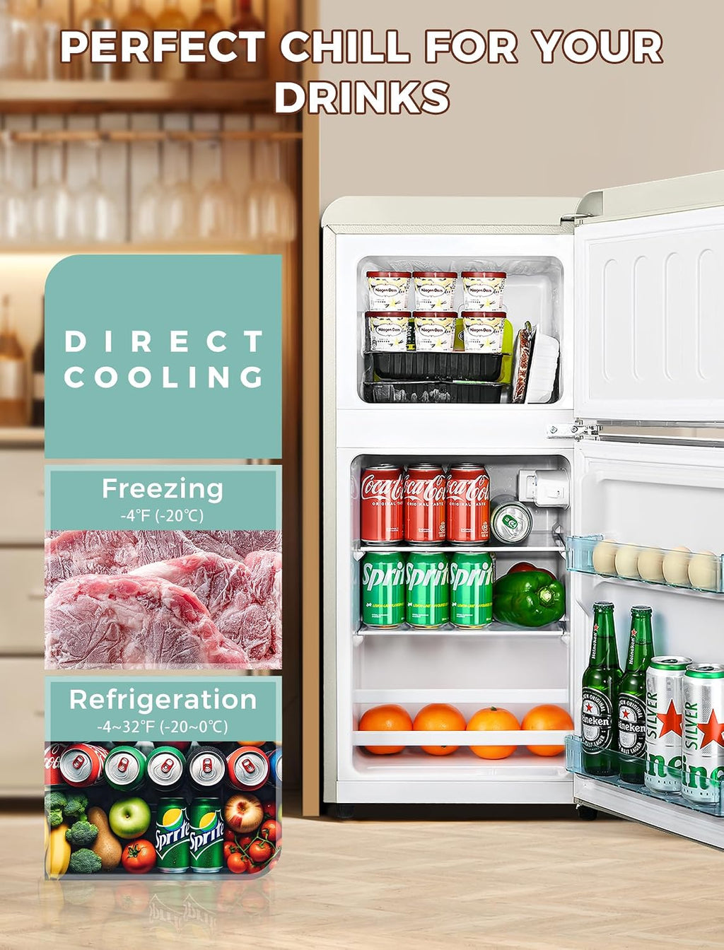 Anypro Fridge with Freezer, 3.2 Cu.Ft Retro Double Door Refrigerator with 7 Level Thermostat, Adjustable Removable Glass Shelves for Bedroom Office Apartment Dorm Bar, White