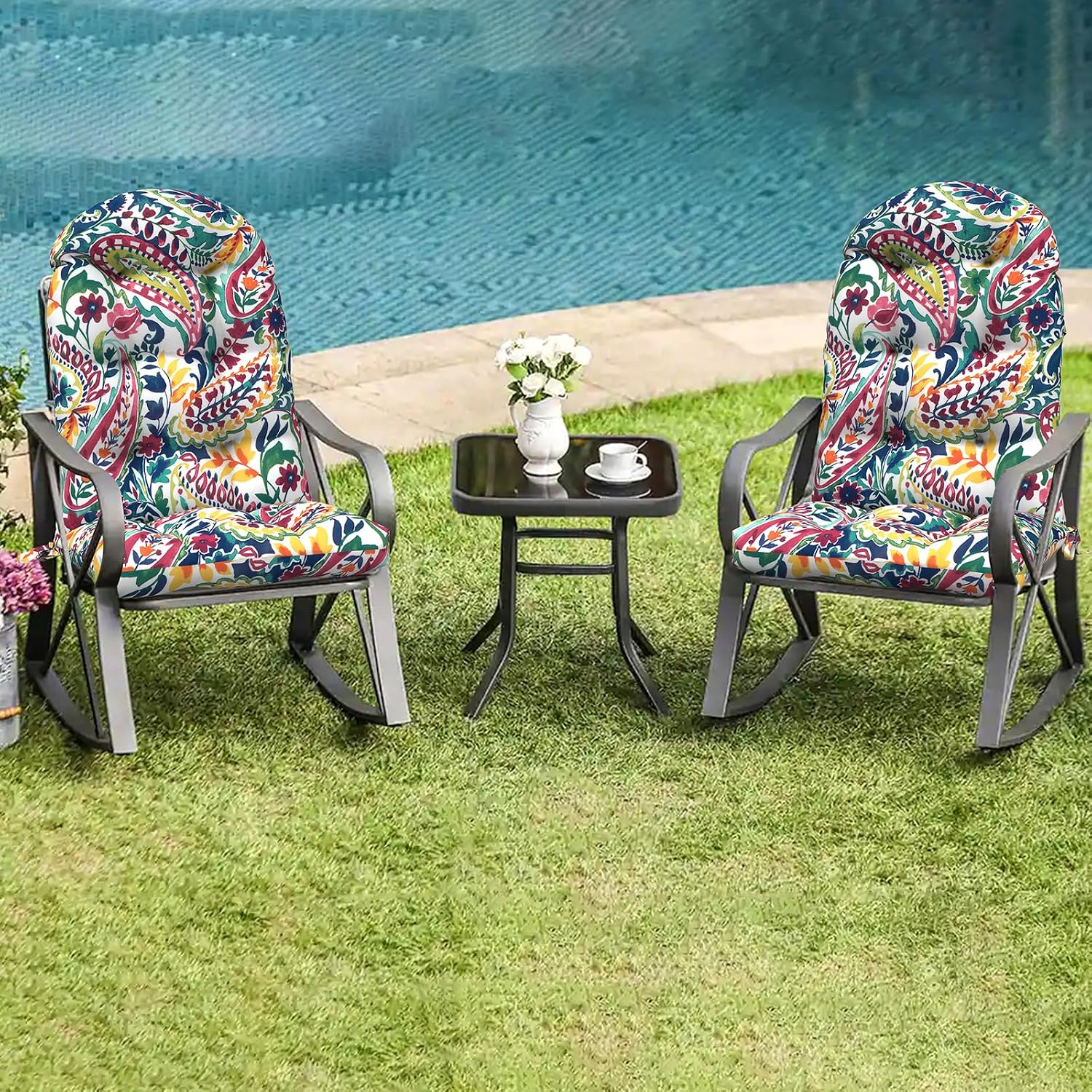 LVTXIII Outdoor Adirondack Chair Cushions, 44x19x4 Inch Non-Slip High Back Rocking Chair Cushion, Tufted Seat Cushion for Patio Furniture, Set of 2, Vigour Paisley