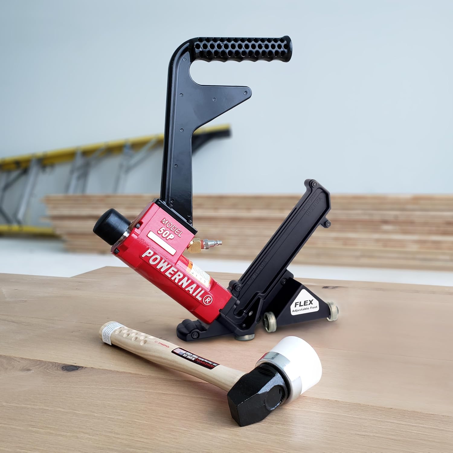 Powernail 50P2FLEXPRXLW Pneumatic 18 Gauge L-Cleat Flooring Nailer with Flex Power Roller Adjustable Base