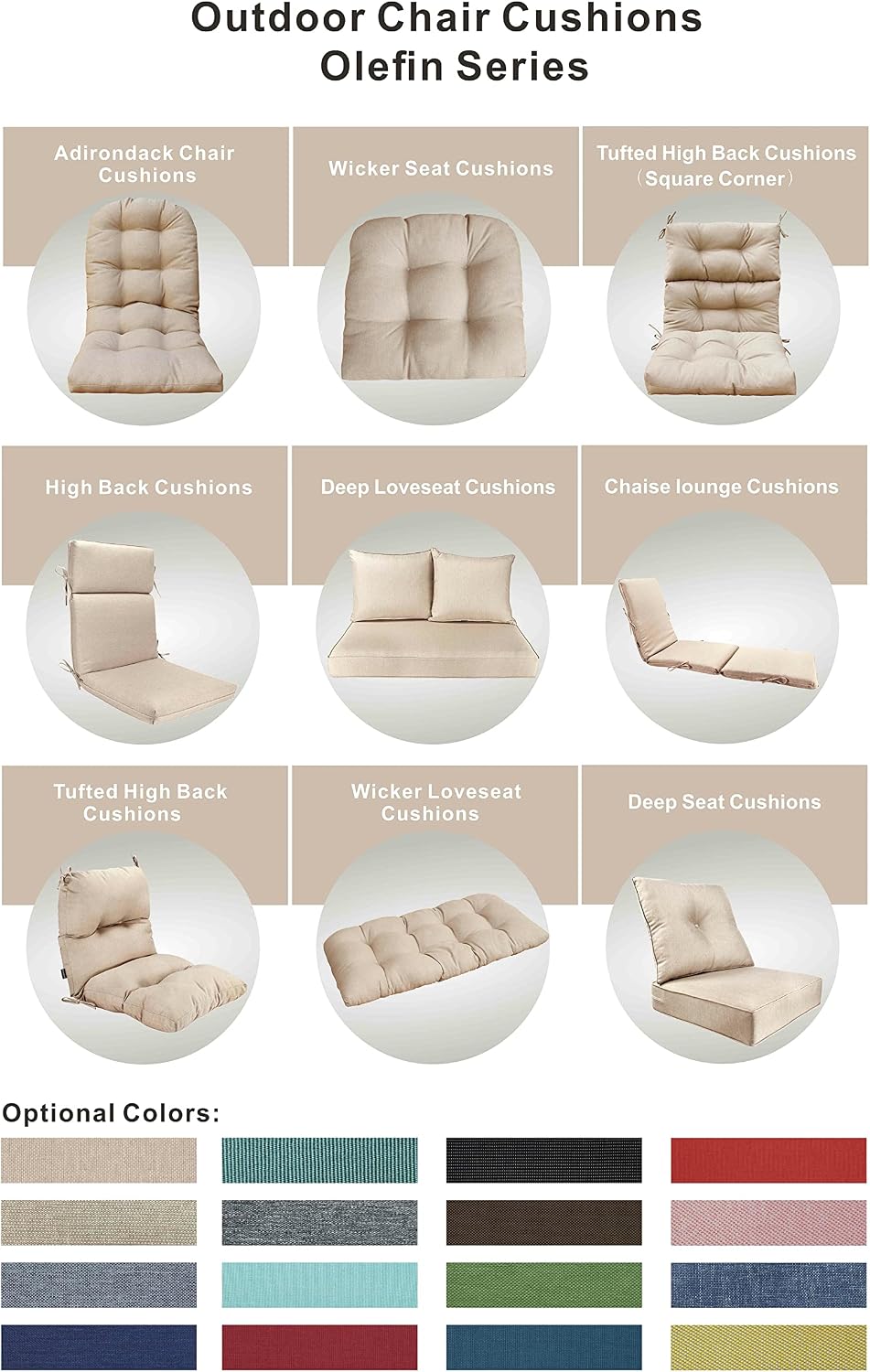 Indoor Outdoor High Back Dining Chair Cushions Replacement Patio Seat Cushion Fade Resistance, Set of 4 (Olefin Taupe)