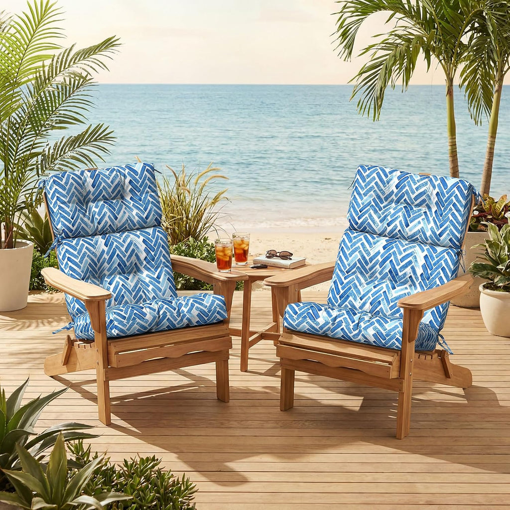 Outdoor High Back Patio Chair Cushions, Tufted Rocking Chair Cushions, Adirondack Cushions for Garden Porch Home Office Chair Use, 44' x 22' x 4', 2 Pack, Blue Bricks