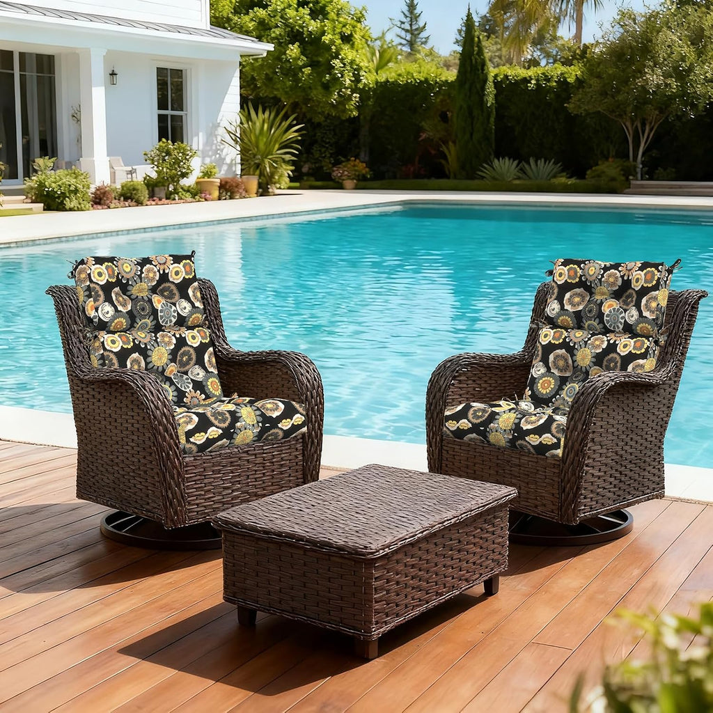 LVTXIII Outdoor High Back Chair Cushions 2 Pack, 44'x20'x4' Outdoor Patio Cushion Set with Ties, All Weather Thick Tufted Seat Cushions for Deep Seat & Rocking Chairs, Black Yellow Crosby