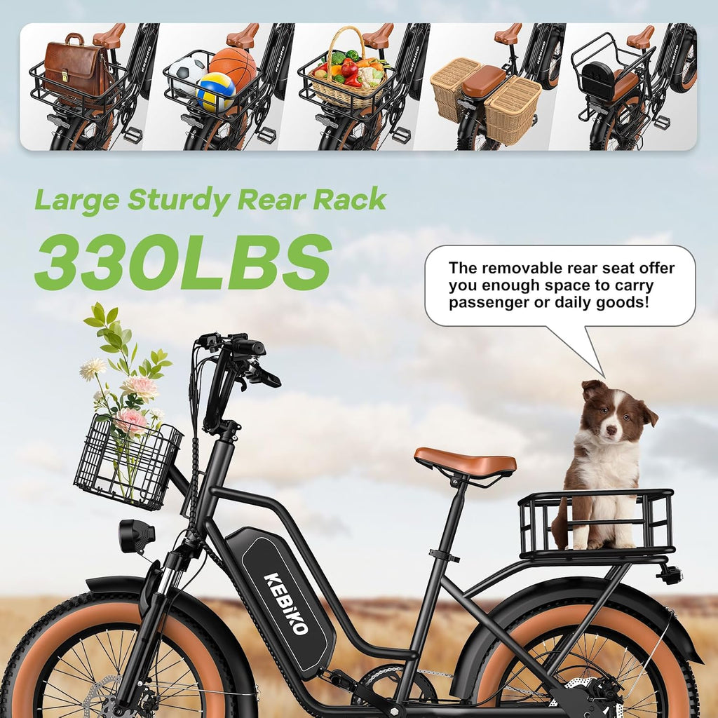 EUYBIKE Electric Bike for Adults, 20'x 4' Fat Tire 35MPH Ebike, 1450W Peak Commute Bike with 48V 20AH Removable 960WH Battery, 80 Miles Max Range 7-Speed Dual Disc Brake 2 Seat Electric Bicycle