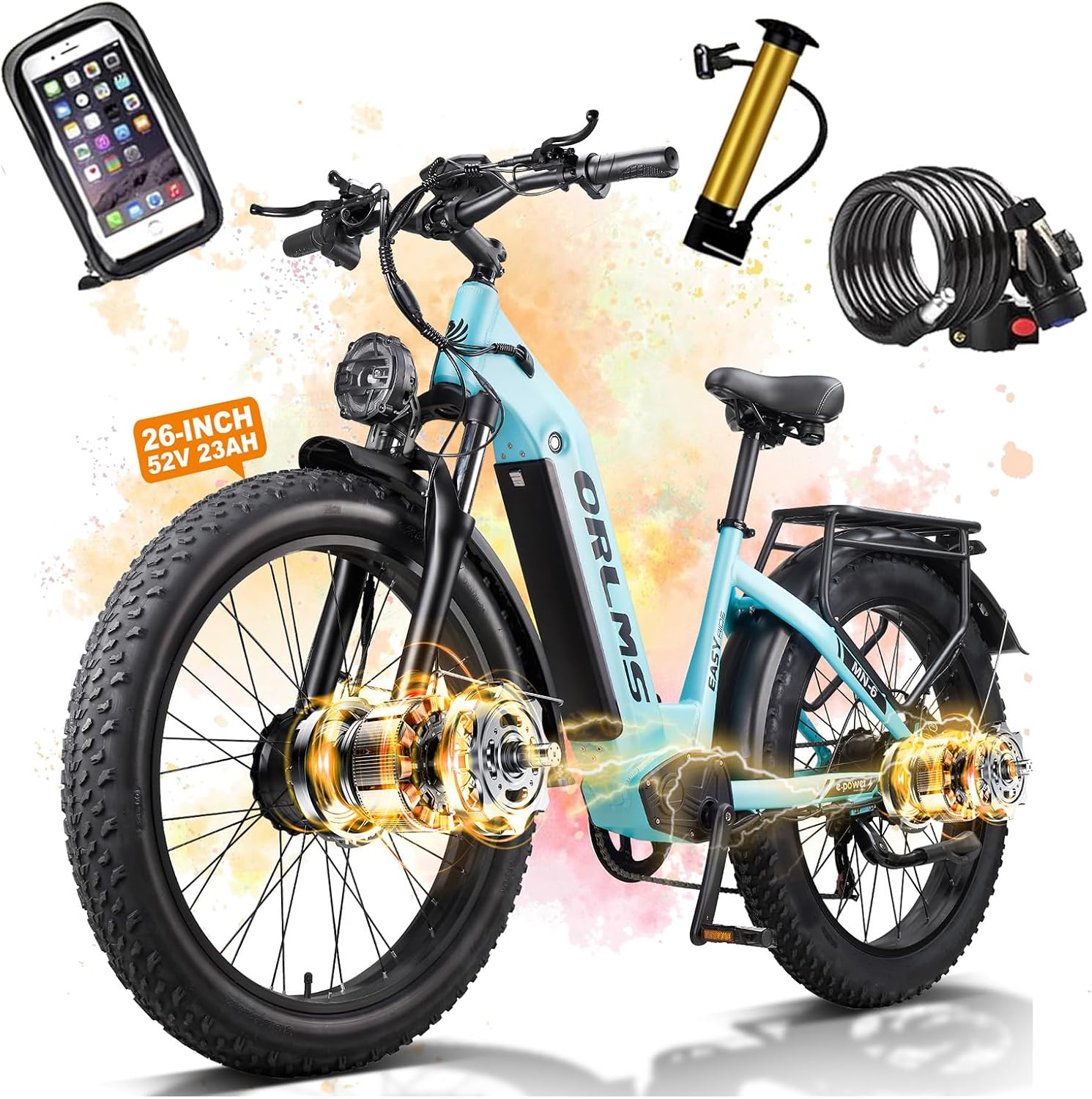 MENORX Dual Motor Electric Bike,26'x4'Fat Tire Electric Bike,Up to 5000W/7000W Peak, 60V/25Ah & 52V/23Ah Lithium Battery,Up to 45/50MPH &105 Miles Range E Bike