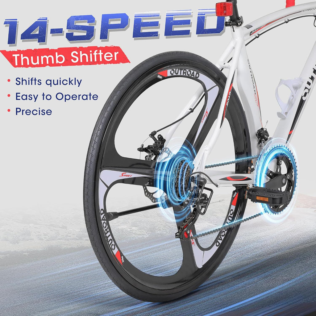 Road Bike 14-21Speed 700C Wheel with Light Aluminum Alloy Frame Commuter Bicycle with Dual Disc/V Brakes for Women and Men Black,White,Blue,Red