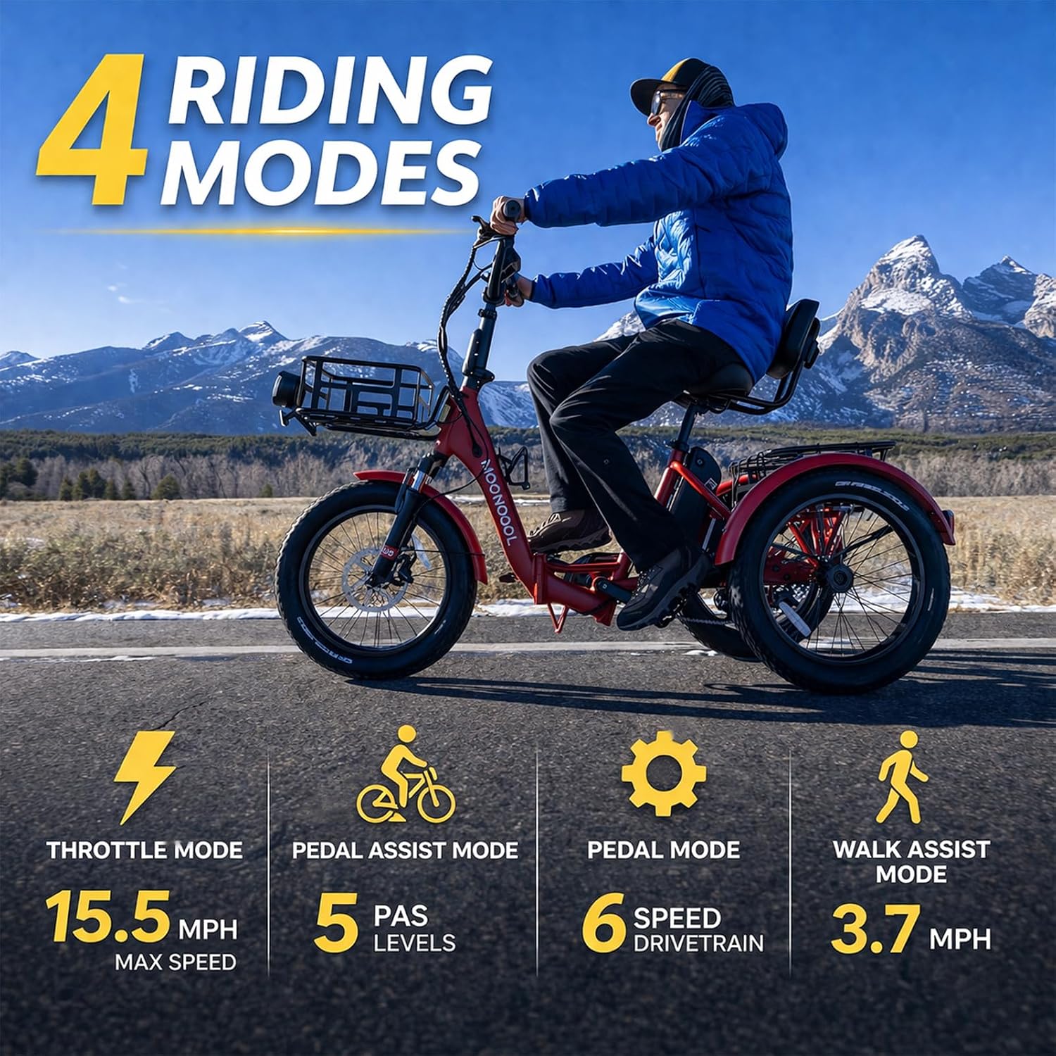 MOONCOOL Electric Trike for Adults, 500W/750W 48V Electric Tricycle for Adults, 20'x3.0' Fat Tire 3 Wheel Electric Bike, Folding Aluminum Adult Tricycle with Removable Battery