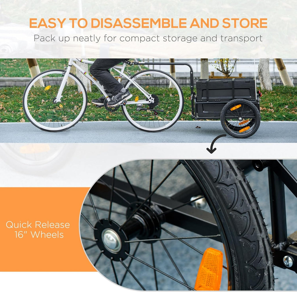 Aosom Bike Cargo Trailer, Bicycle Trailer Wagon Cart with Removable Storage Box, Folding Frame, Quick Release 16' Wheels and Safe Reflectors