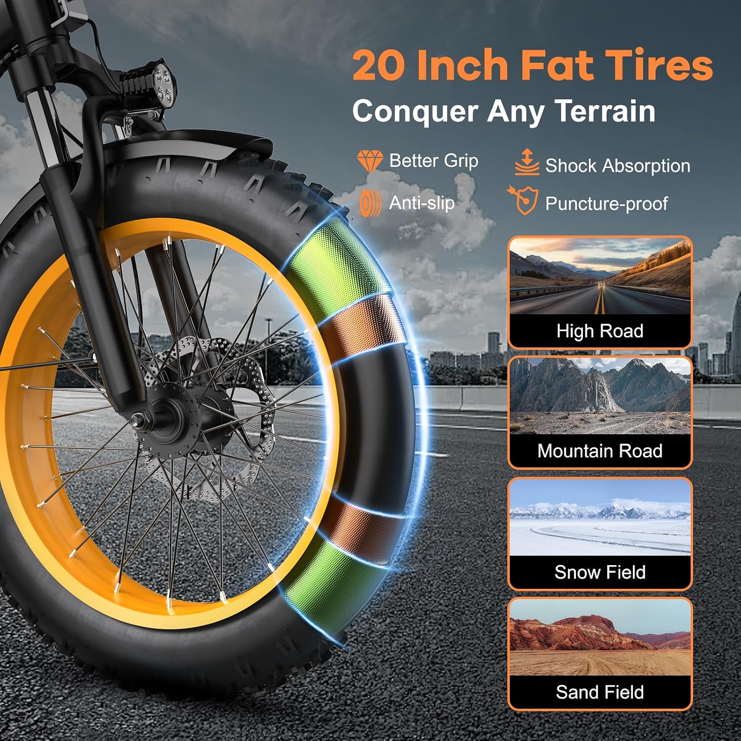 Auloor Foldable Electric Bike for Adults, Peak 1000W Brushless Motor 70Miles City Commuter Ebike, 48V 20AH Lithium Battery, 20' Fat Tire 7-Speed E-Bicycle with Front Suspension Colourful LCD Display