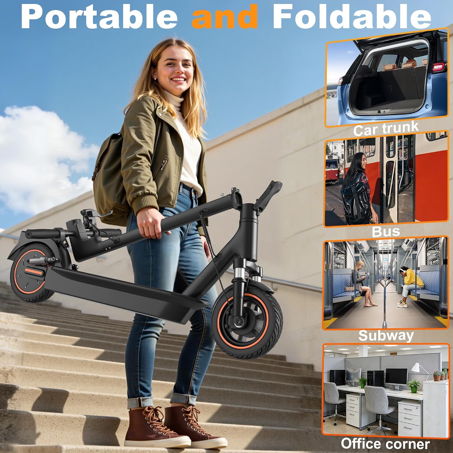 Electric Scooter, 350W/ 500W Motor, 19 MPH to 22MPH, 21 to 40 Miles Range, Dual Suspension, Dual Braking, App Control, Foldable Commuter E Scooter for Adults and Teens