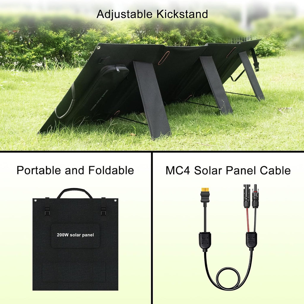 200 Watt Portable Solar Panel, 23.4% High Conversion Foldable Solar Panel Suitable for Solar Generator,IP67 Waterproof(200W*2)