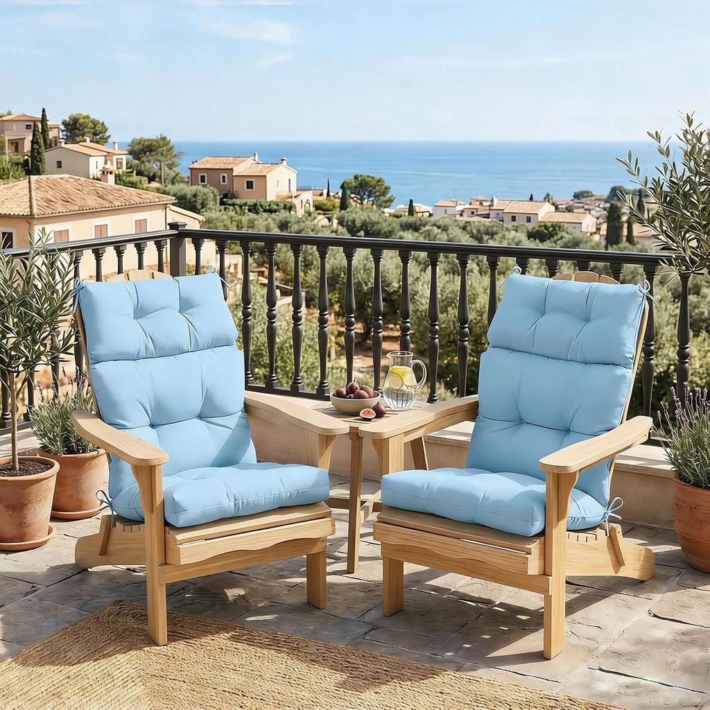 COOS BAY Outdoor Chair Cushions High Back 46x22 Inch, Tufted Patio Seat Cushions with Ties, Water-Resistant Replacement Pads, 4 Pack, Aqua Blue