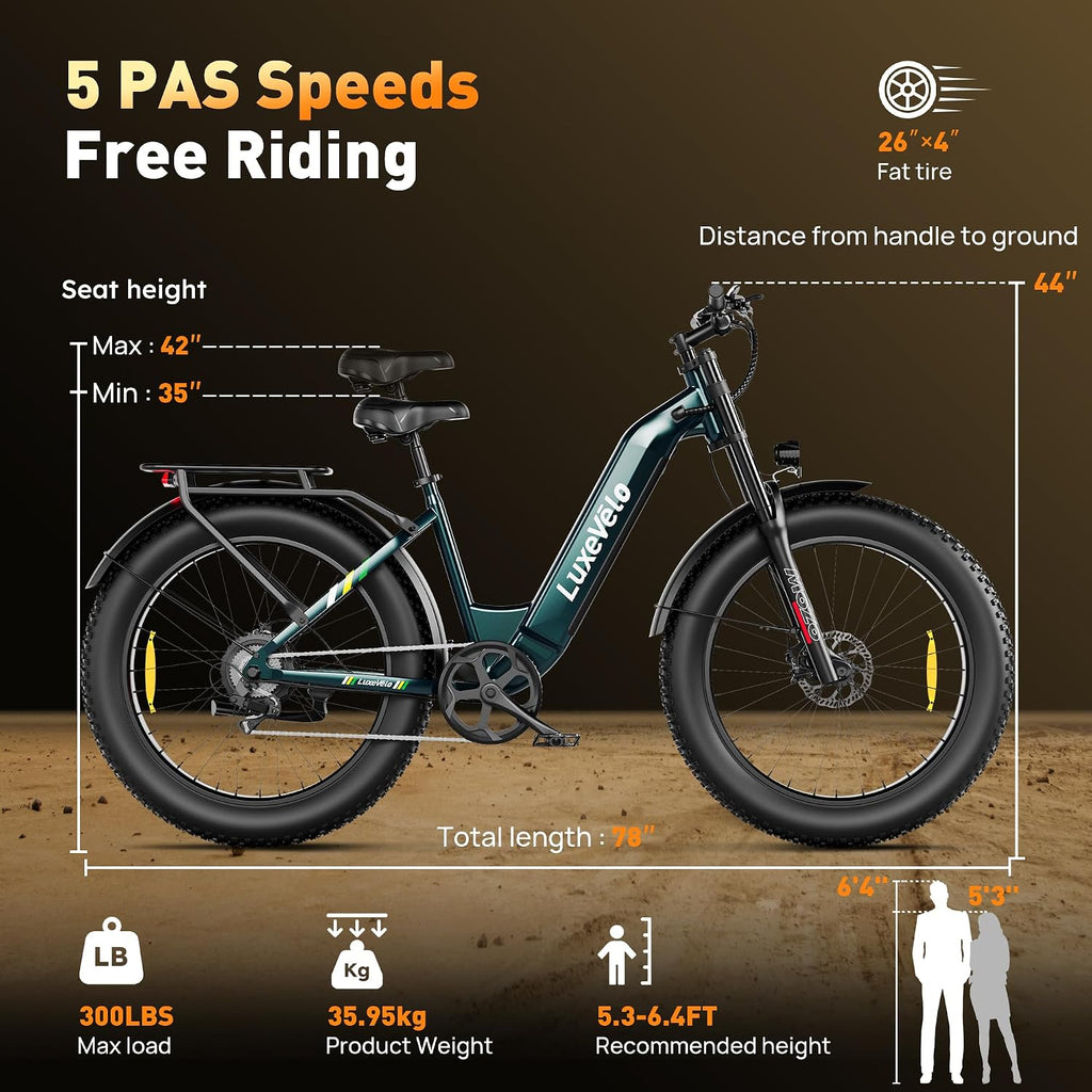 26' Fat Tire Electric Bike for Adults 1000W Peak Motor Electric Bike Ebike, Max Range 50 Miles & 20Mph Electric Mountain Bike with 48V 13AH Removable Battery, LCD Display