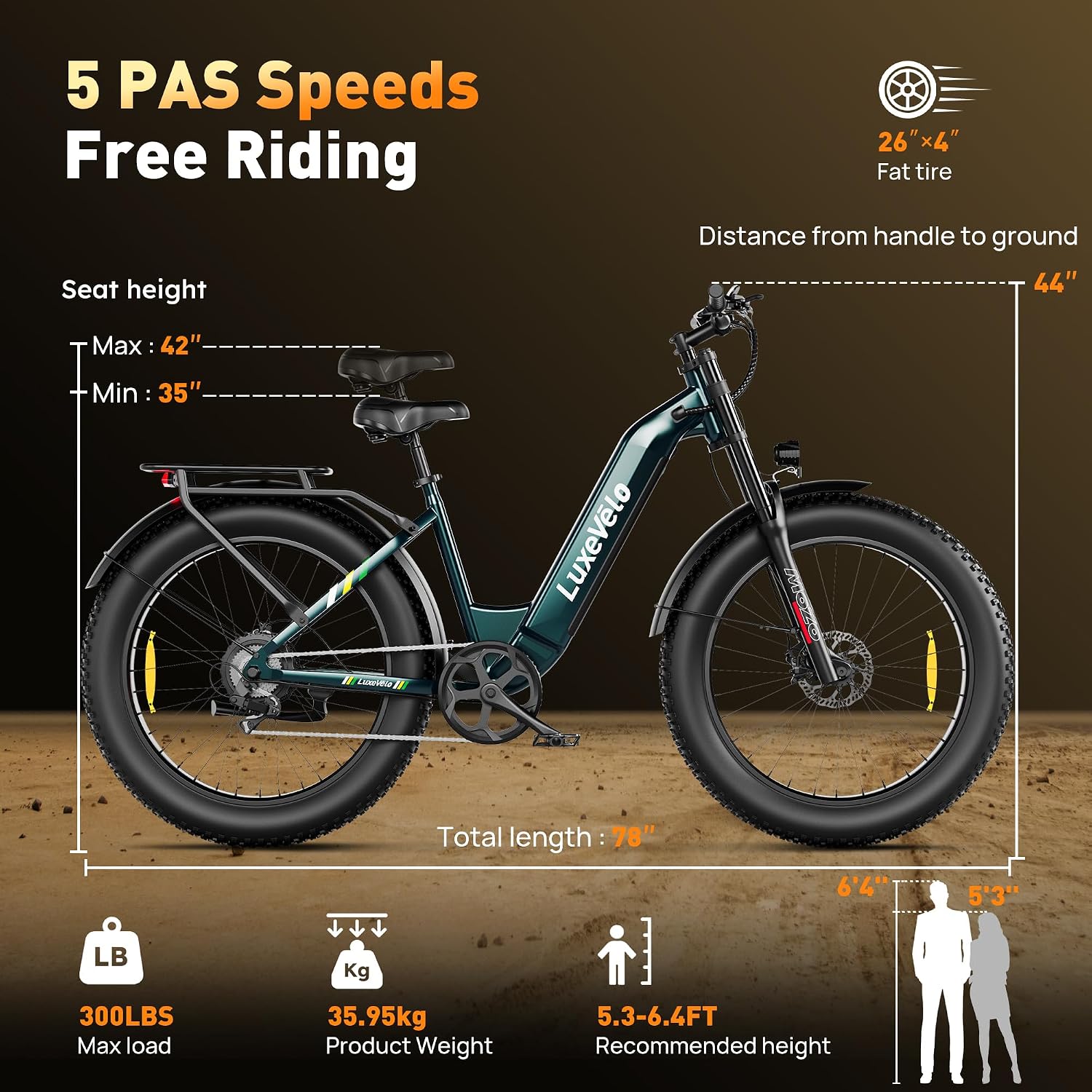 26' Fat Tire Electric Bike for Adults 1000W Peak Motor Electric Bike Ebike, Max Range 50 Miles & 20Mph Electric Mountain Bike with 48V 13AH Removable Battery, LCD Display