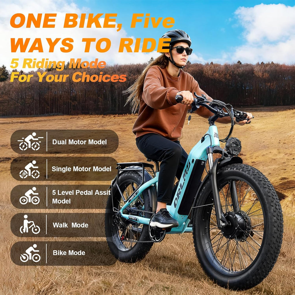 Dual Motor Electric Bike for Adults,5000W Peak,40MPH,52V/23Ah Battery,26'' Fat Tire,Up to 105 Miles Range,SHM 7-Speed Gear Ebike