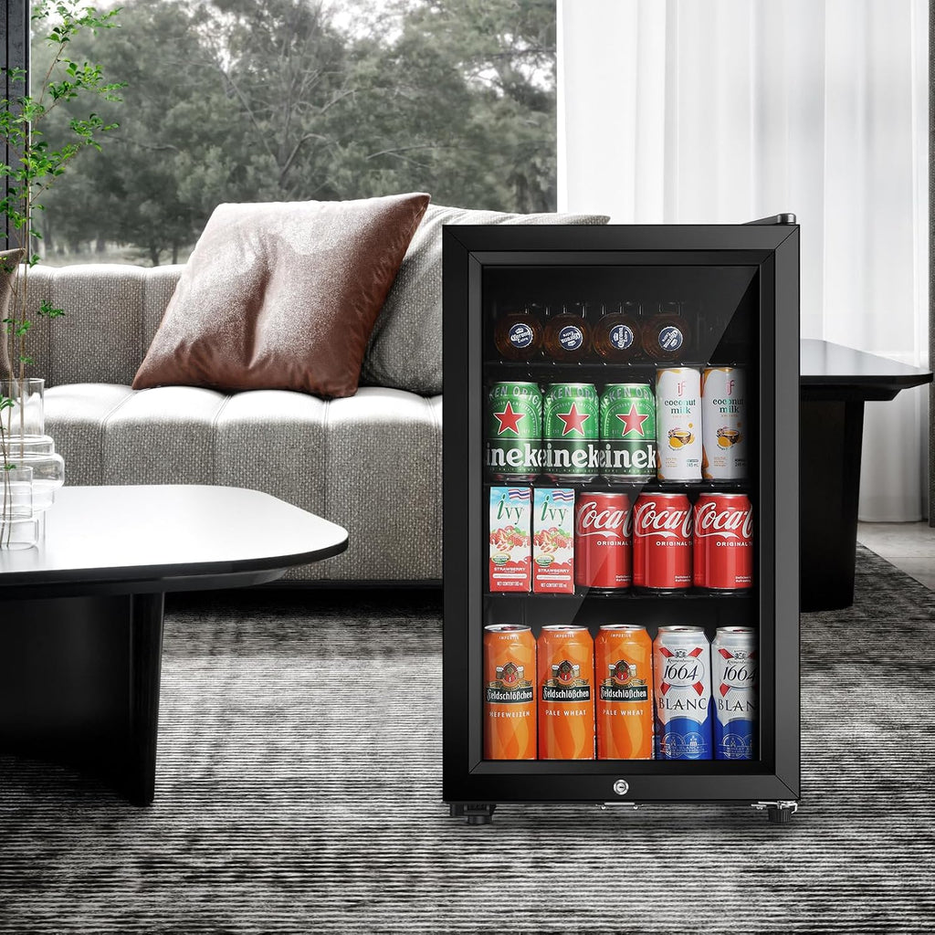 Saeoola Beverage Refrigerator, 2.3Cu.ft Mini Fridge with Double Glass Door, Cooler for Soda, Beer or Wine for Home, Office or Bar with Adjustable Removable Shelves (Black)