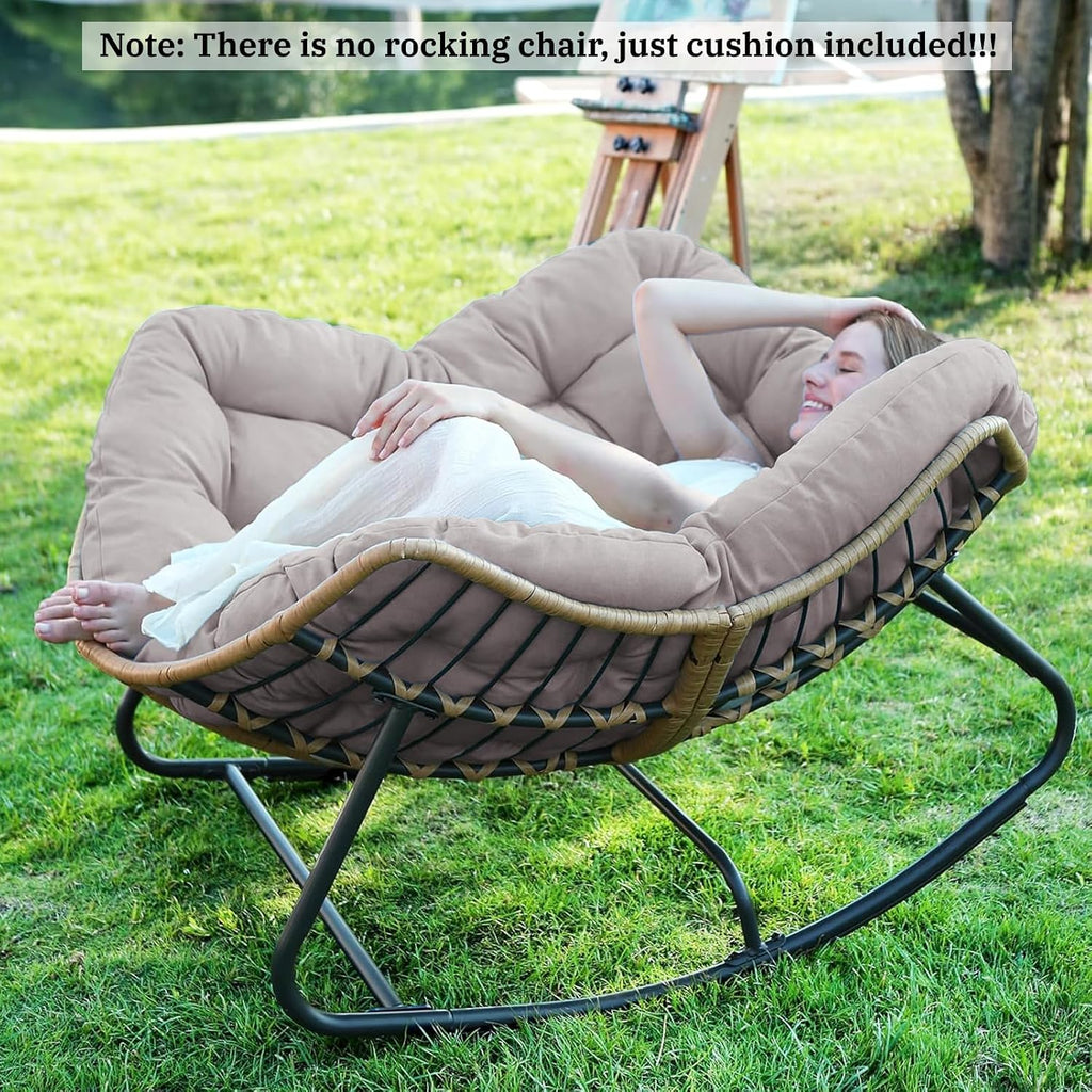 Outdoor Papasan Chair Cushion, 6.3in Rocking Chairs Cushion, Waterproof Patio Egg Chair Cushions for Indoor Outdoor Garden, Porch, Balcony (Khaki)