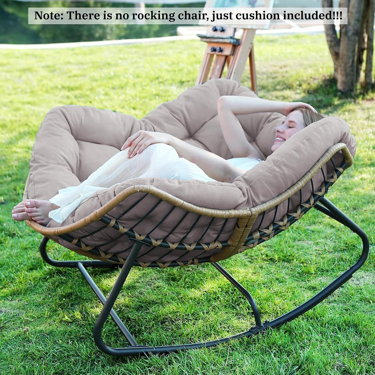 Outdoor Papasan Chair Cushion, 6.3in Rocking Chairs Cushion, Waterproof Patio Egg Chair Cushions for Indoor Outdoor Garden, Porch, Balcony (Khaki)