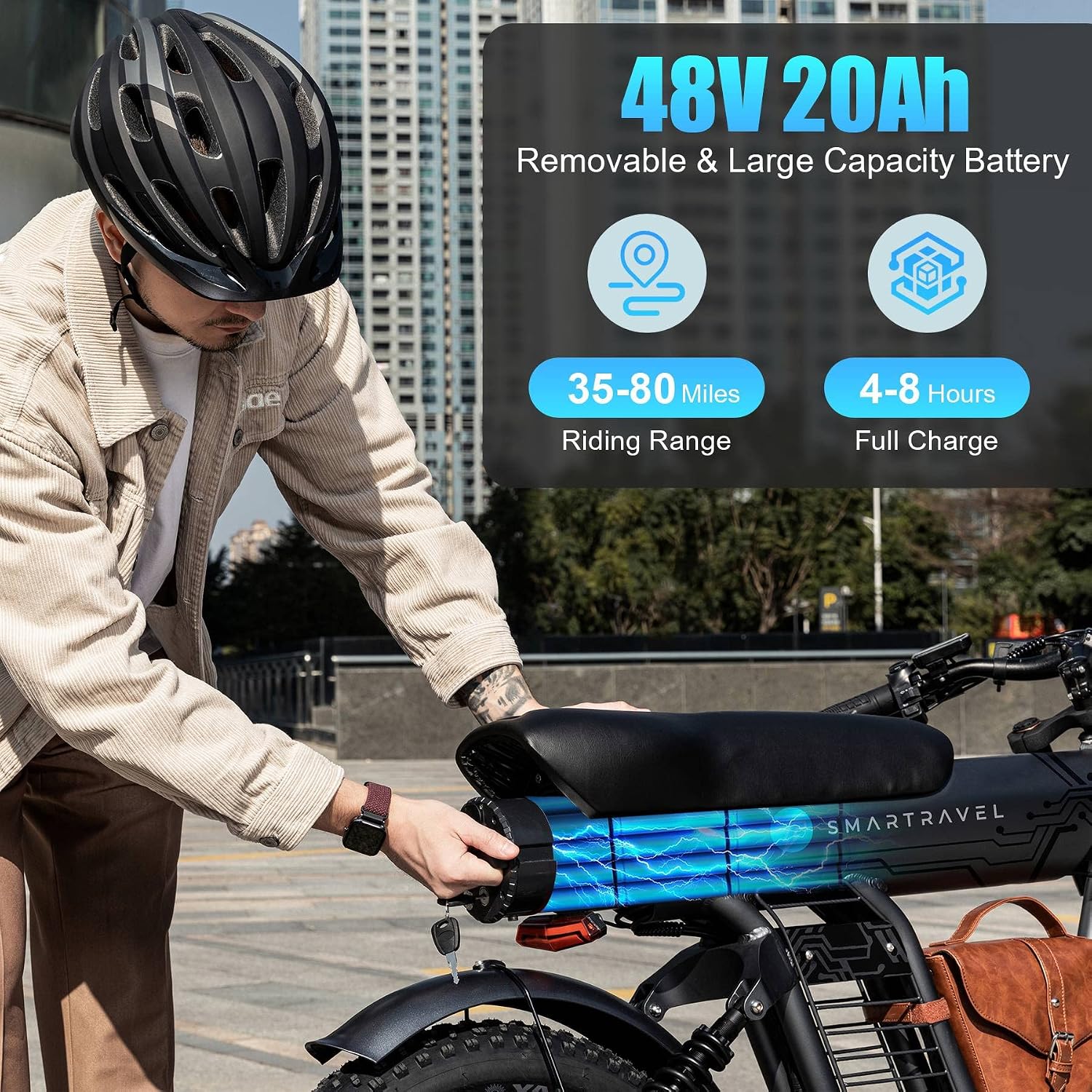 SMARTRAVEL Ebike with 1200W Brushless Motor,Removable 48V 20Ah Battery,UP to 32MPH,Electric Mountain Bike with 20' Fat Tire with Front/Rear Turn Signals for Men Women,Travel Bag