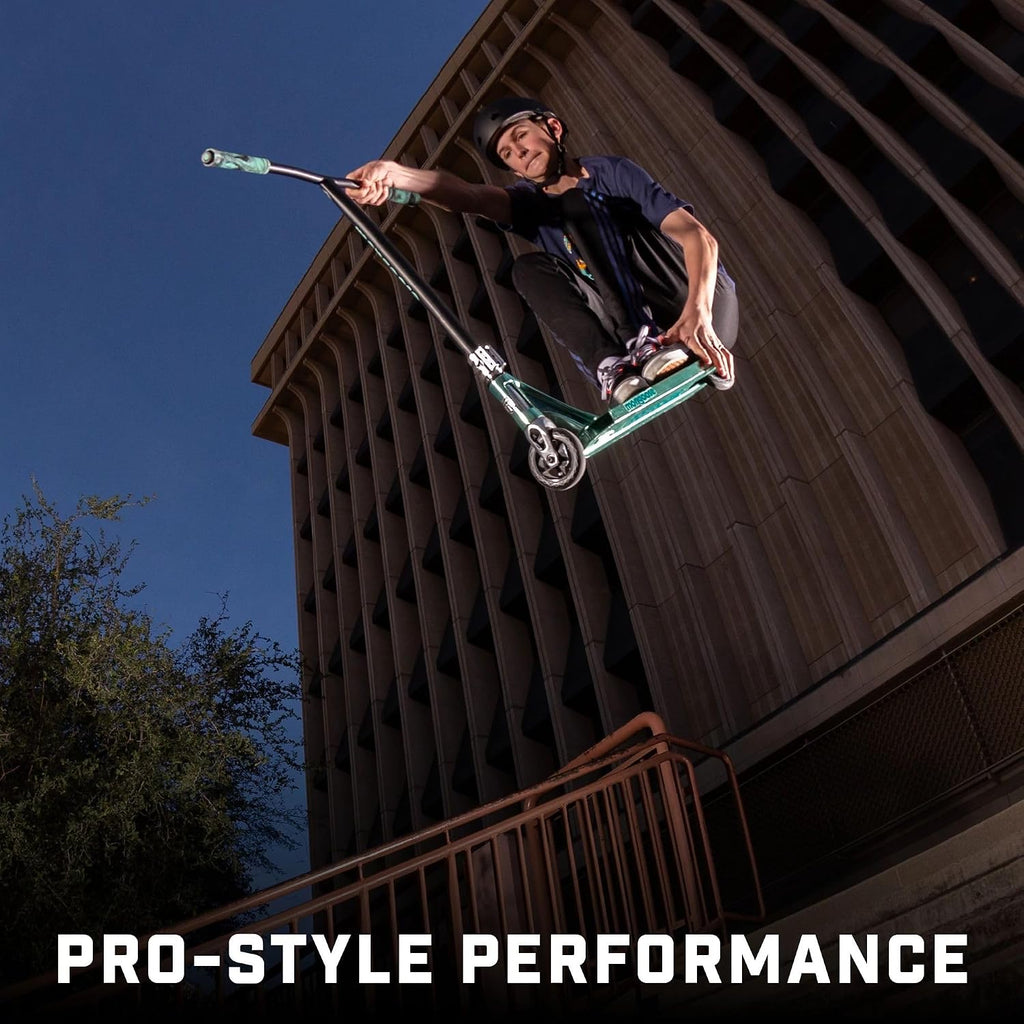 Mongoose Rise Freestyle Stunt Trick Scooter, For Kids Youth Adult Men Women Ages 8 Up, Lightweight Alloy Deck & Heavy-Duty Frame Up to 220 lbs., Bike-Style Grip, T-Bar Handlebar and High Impact Wheels