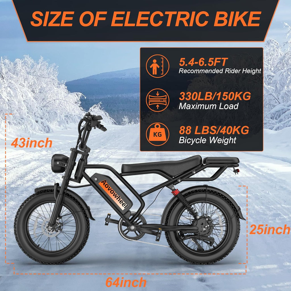 Electric Bike for Adults 20' Fat Tire Electric Dirt Bike with 48V 18Ah Battery 50-70 Miles Electric Motorcycle Ebikes, 1000 Peak Motor 31MPH Top Speed E-Bikes, APP, 2 Seater, Full Suspension
