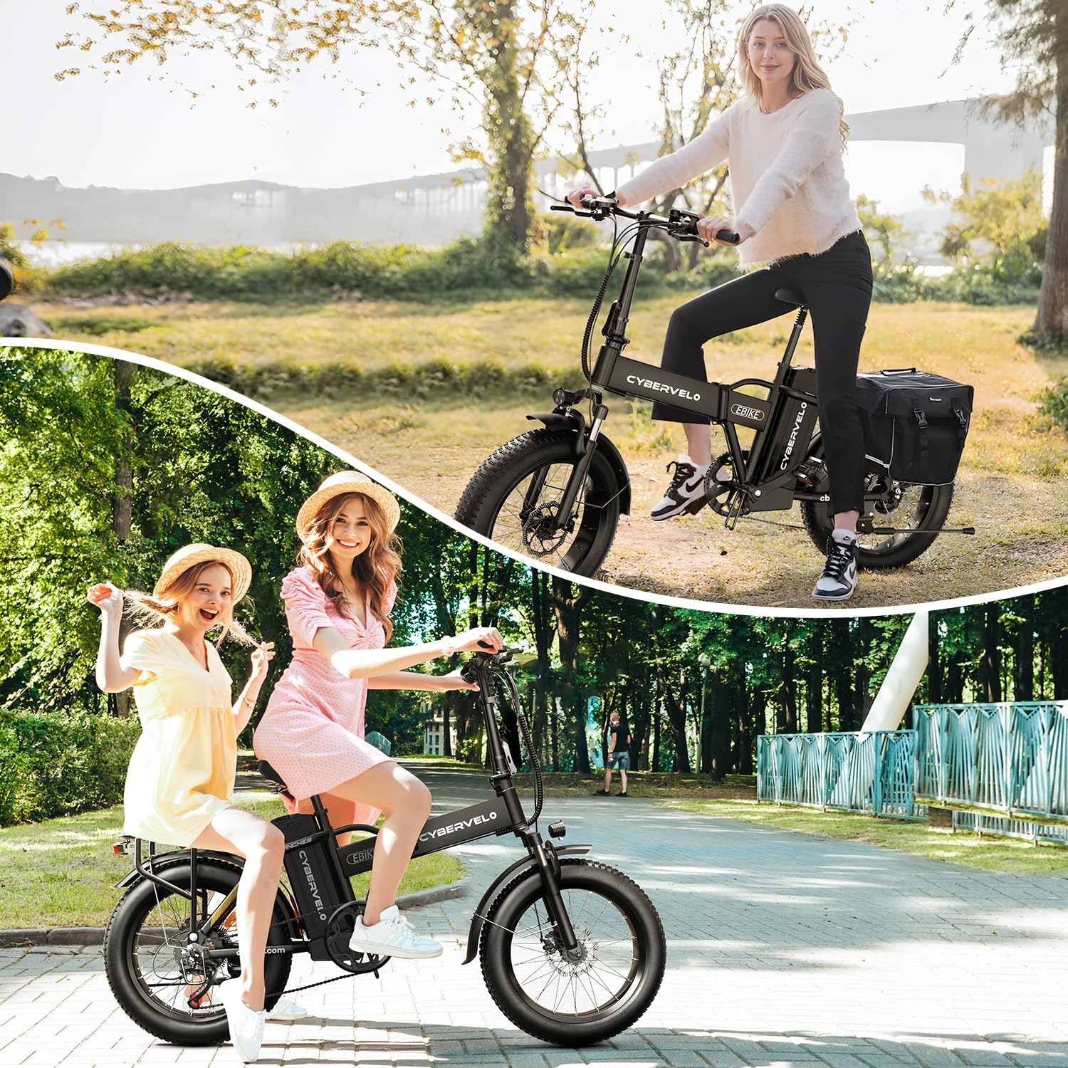 Cybervelo 750W Folding Electric Bike, 48V 20.8AH/50AH Large Removable Battery E-Bike, 80 Miles Max Range, 20' Fat Tire Electric Bike for Adults, Adult Electric Bicycles for Commute