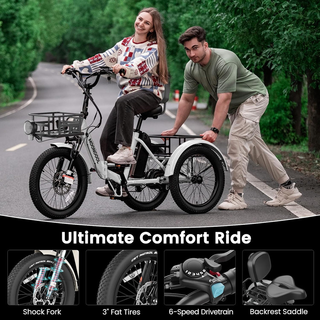 MOONCOOL Electric Trike for Adults, 500W/750W 48V Electric Tricycle for Adults, 20'x3.0' Fat Tire 3 Wheel Electric Bike, Folding Aluminum Adult Tricycle with Removable Battery