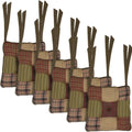 VHC Brands Tea Cabin Chair Pad Patchwork Log Cabin Country Rustic Lodge Design, Moss Green and Deep Red, Set of 6
