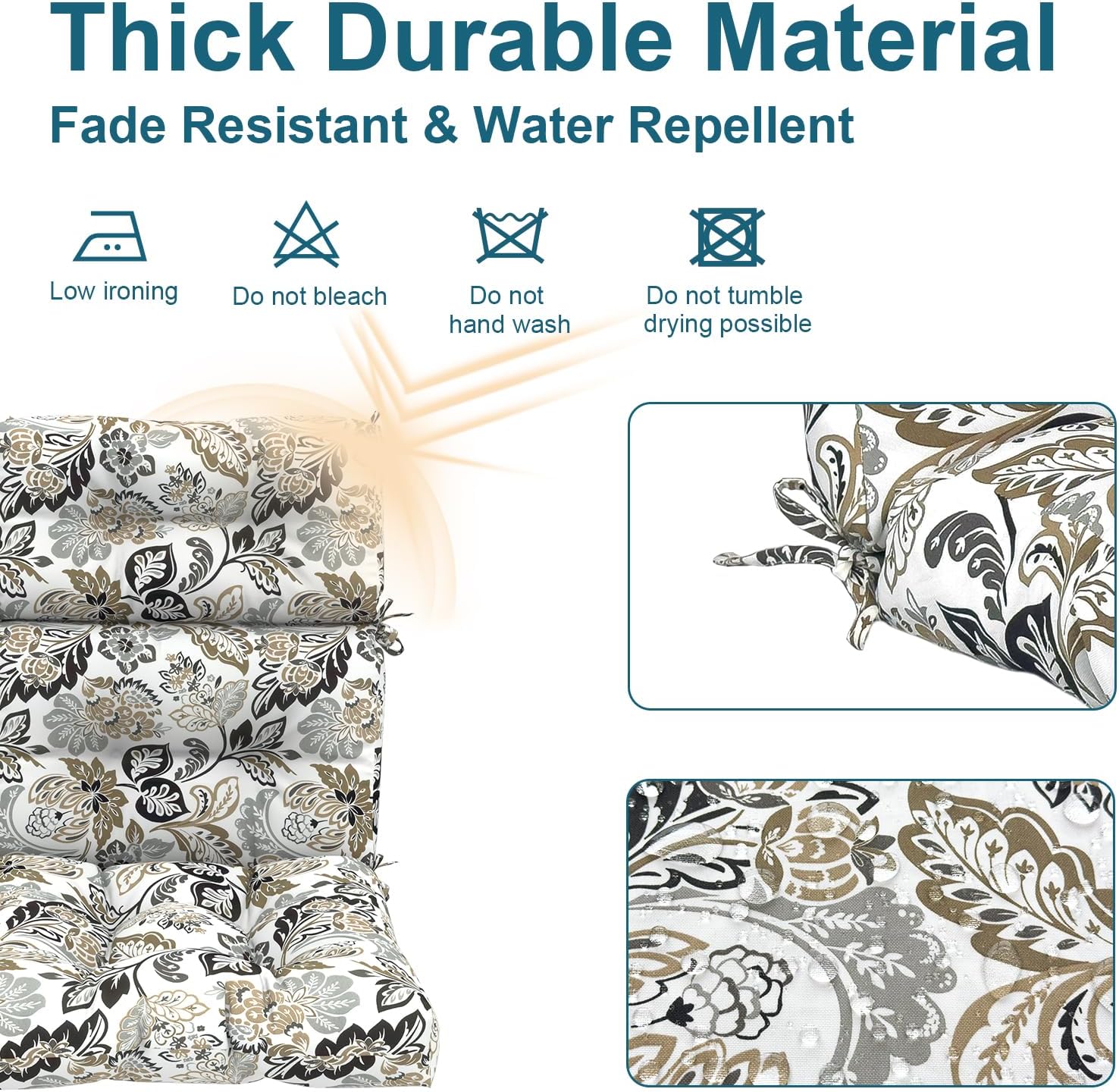 DYTXIII Outdoor High Back Chair Cushions Set of 2, Water Repellent Tufted Rocking Seat Cushions Replacement 44 x 22 Inch, Seat & Back Chair Pads for Patio, Balcony and Indoor Use -Dailey Tan