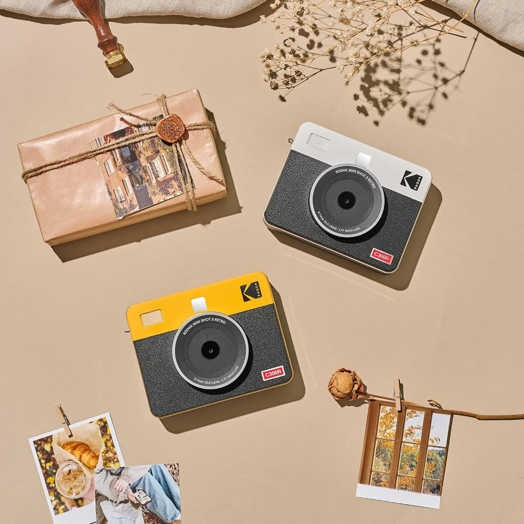 KODAK Mini Shot 3 Retro 4PASS 2-in-1 Instant Digital Camera and Photo Printer (3x3 inches) Initial 8 Sheets + 30 Sheets Gift Bundle, White (NOT Zink)