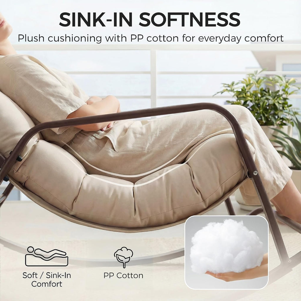 NICESOUL Papasan Rocking Chair Set of 2 with Footrest, Outdoor Rocking Chair with Cushion, Oversized Patio Rocker, Modern Lounge Comfort, Heavy Duty Steel Frame, Indoor Porch, Beige