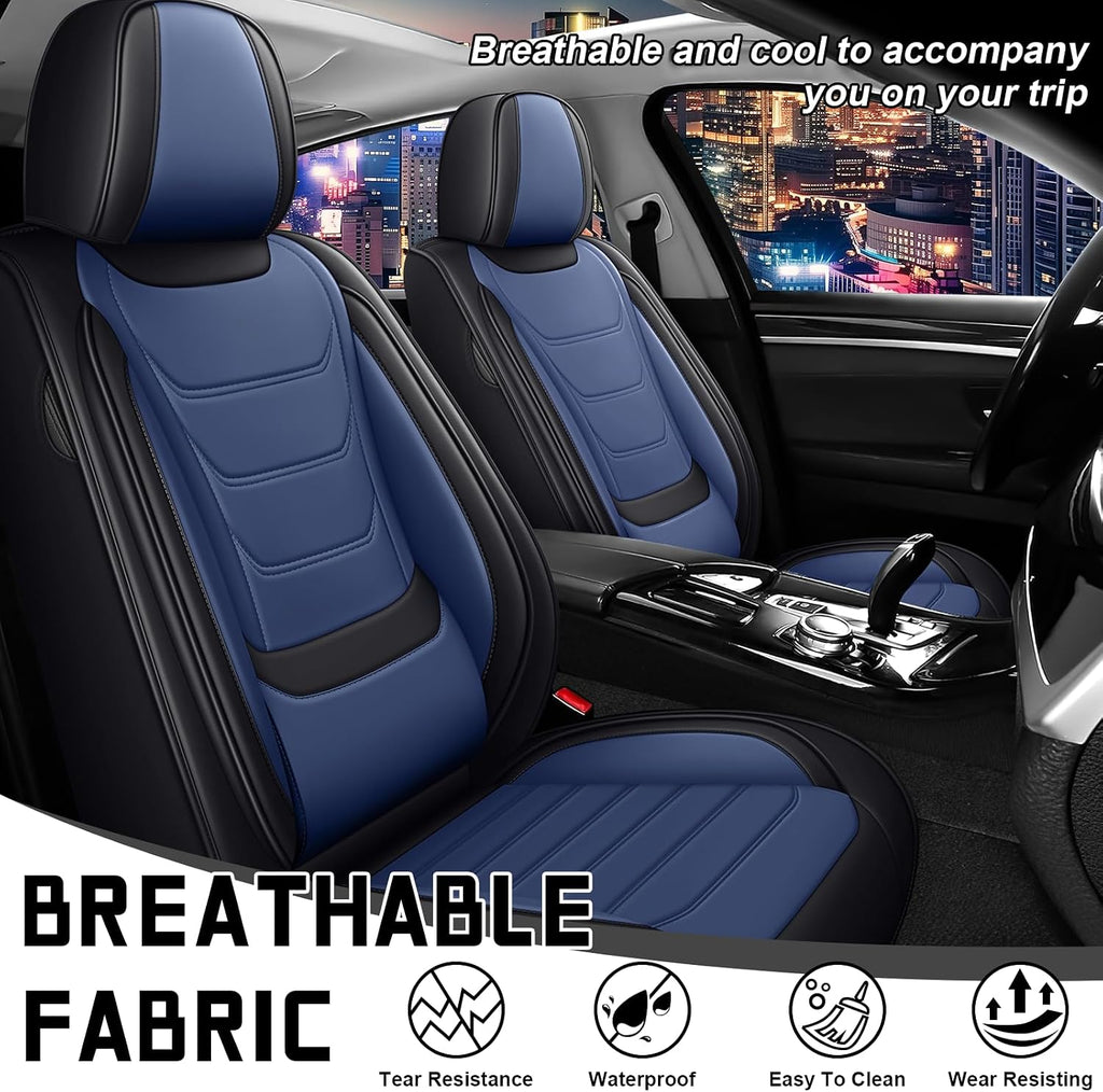 Car Seat Cover Full Set for Kia Sorento Seat Covers 2003-2025, Nappa Leather Waterproof Seat Covers For Cars, Airbag Compatible, Universal Automotive Seat Covers(Standard Front Row/Black Blue)