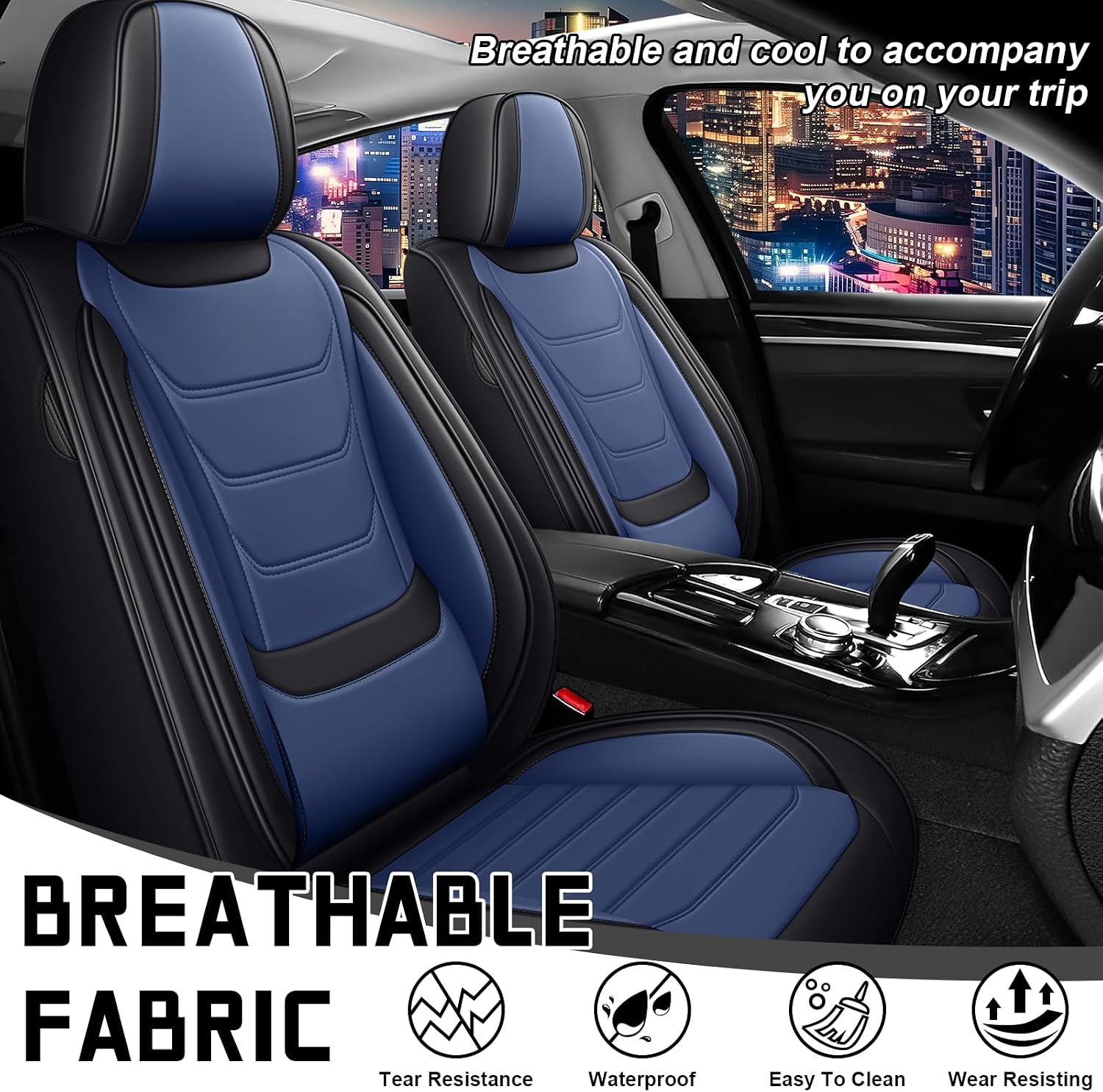 Car Seat Cover Full Set for Kia Sorento Seat Covers 2003-2025, Nappa Leather Waterproof Seat Covers For Cars, Airbag Compatible, Universal Automotive Seat Covers(Standard Front Row/Black Blue)
