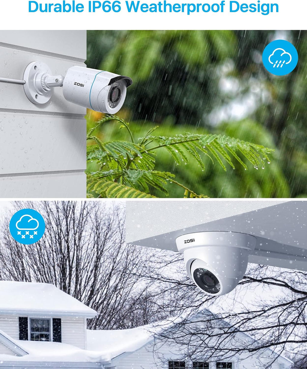 ZOSI 1080p 16 Channel Security Camera System, H.265+ 16CH DVR, 16 x 2MP Weatherproof Surveillance CCTV Bullet Dome Camera Outdoor, AI Human Vehicle Detect, 80ft Night Vision, 90° View Angle, 2TB HDD