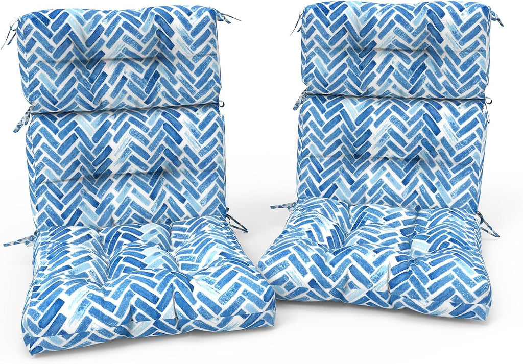Outdoor High Back Patio Chair Cushions, Tufted Rocking Chair Cushions, Adirondack Cushions for Garden Porch Home Office Chair Use, 44' x 22' x 4', 2 Pack, Blue Bricks