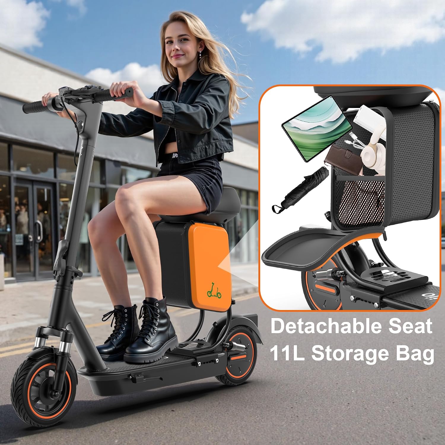 Electric Scooter, 350W/ 500W Motor, 19 MPH to 22MPH, 21 to 40 Miles Range, Dual Suspension, Dual Braking, App Control, Foldable Commuter E Scooter for Adults and Teens