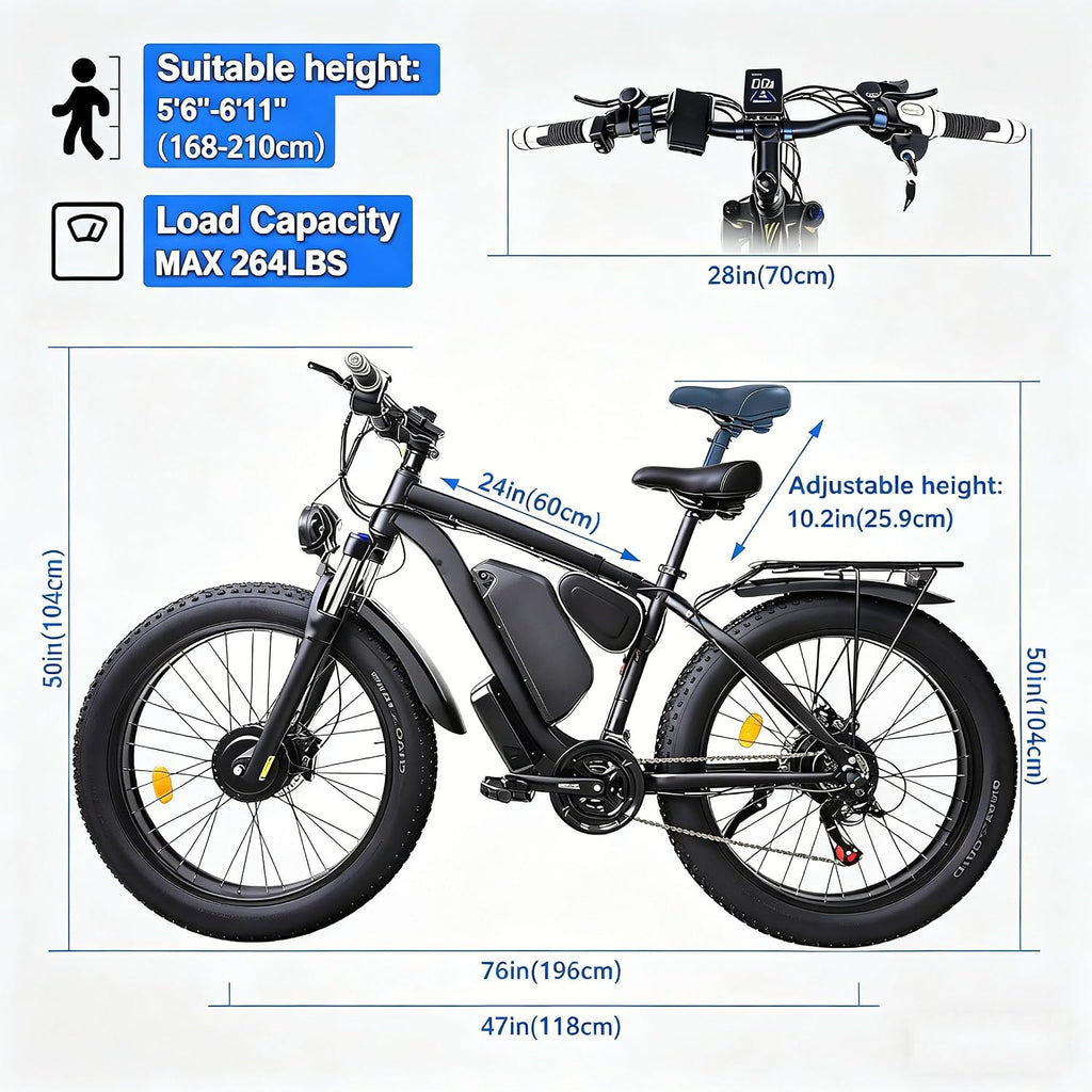 Electric Bike for Adults, 5000W Peak Dual Motor 60V/52V 25Ah/23Ah 20MPH AWD Ebike 21 Speed 26' Fat Tire MTB Hydraulic Disc Brake