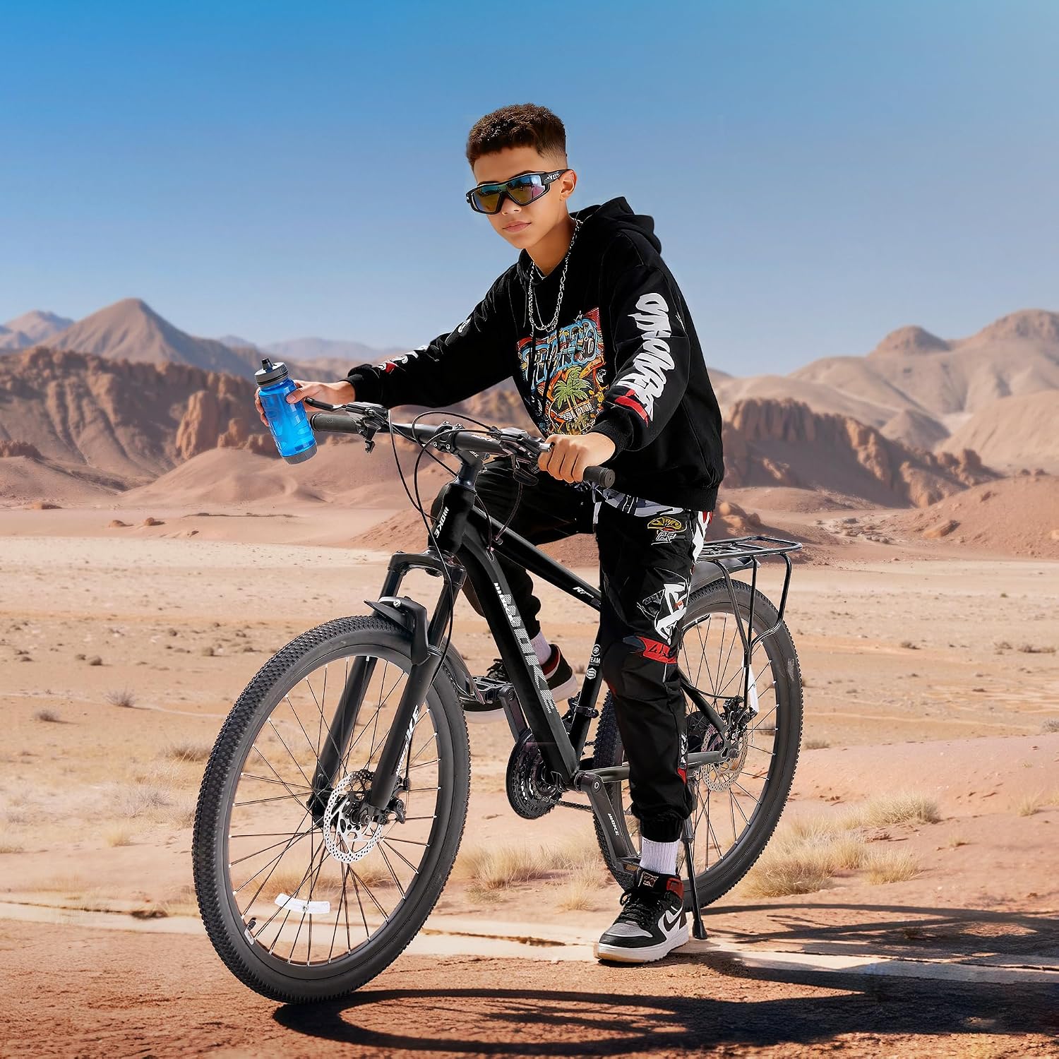 DEYGIA 24 26 inch Mountain Bike for Boys and Girls, 21-Speed Drivetrain, Kids Mountain Bike with Rear Rack, Suspension Fork, Dual Disc Brakes, Internal Cable, Kids' Bicycles with Multiple Colors