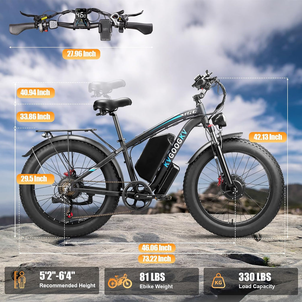 8000W Dual Motor Ebike for Adults,58V Max 34Ah Fast Electric Bike to 42-47MPH,1856Wh Battery Up to 105 Miles,24' Fat Tire Lockable Suspension Electric Bicycle for Snow Off-Road Mountain