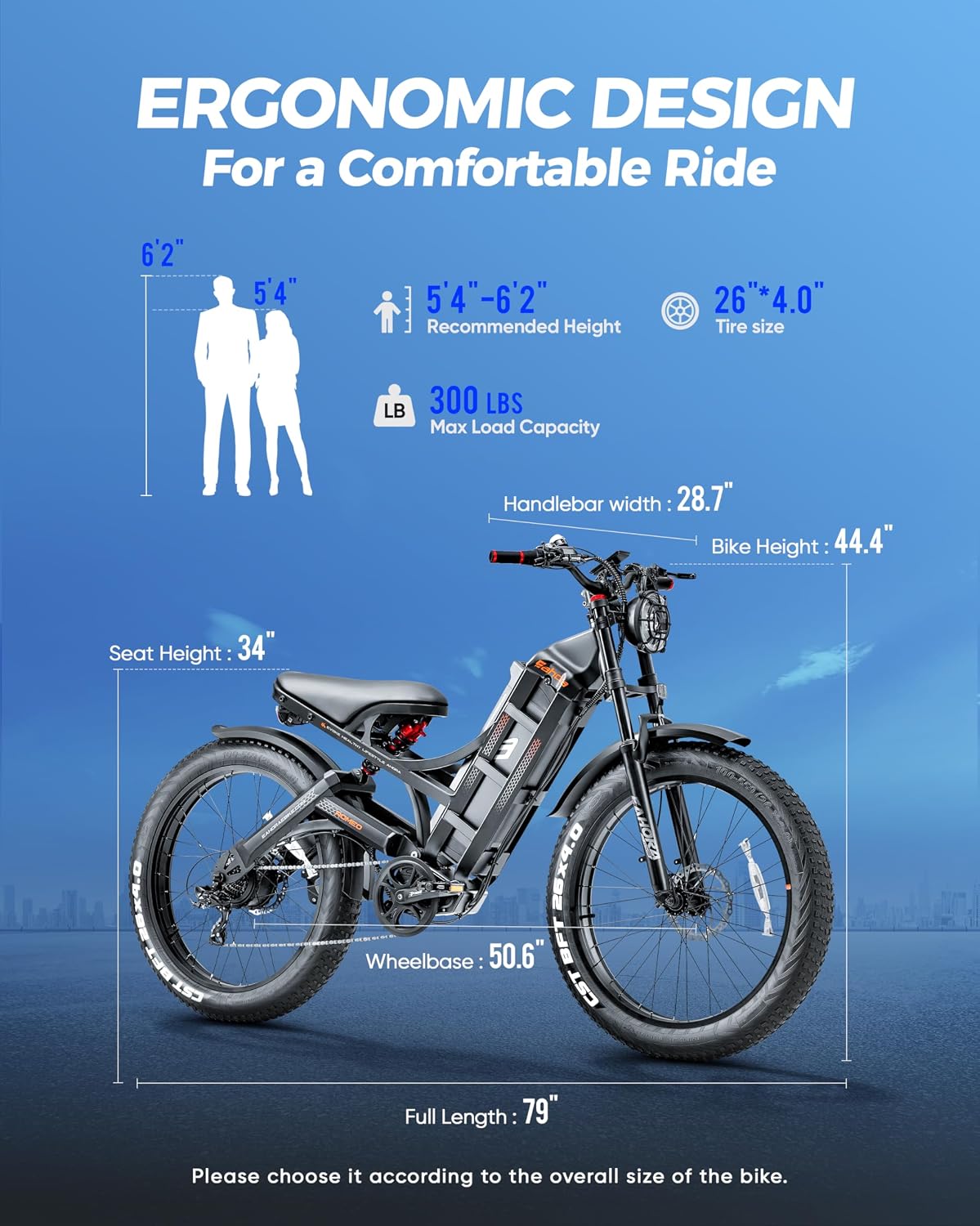 eAhora 2026 Romeo Electric Bike - Adults 40-50MPH 2500W/5600W Dual Motor 60V 80AH 250Miles Long Range Ebike, 26' Fat Tire Fast Electric Mountain Bike Full Suspension Off-Road E-Bike